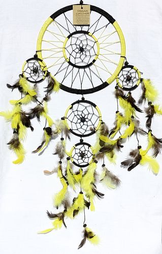 Indian Dreamcatcher Black and Yellow Zwirn 22 cm Ring