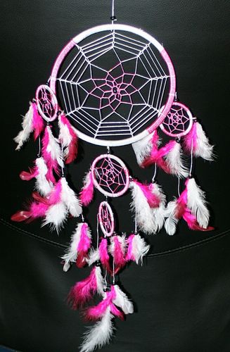Dreamcatcher Rosa-Weiss Dreamcatcher Edel Zwirn Pink White 17/50 cm