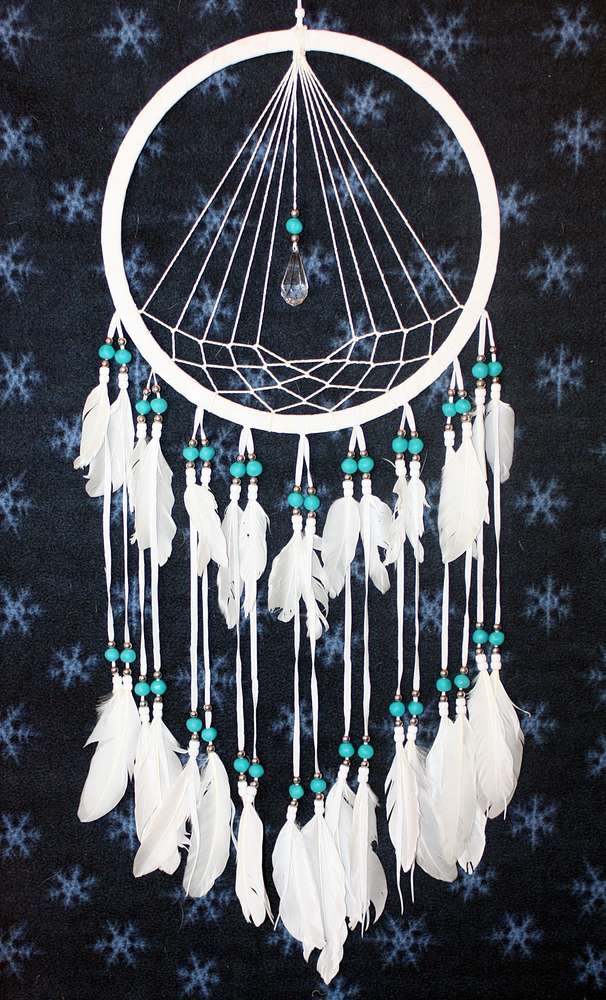 Weiße Federn ❤️ Traumfänger Indianer 40 cm ❤️ Flauschig Dreamcatcher 